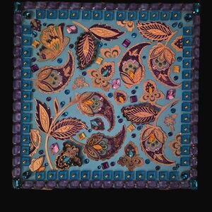 "PEACOCK GARDEN"             HAND CRAFTED GOLD & BLUE WALL ART SQUARE